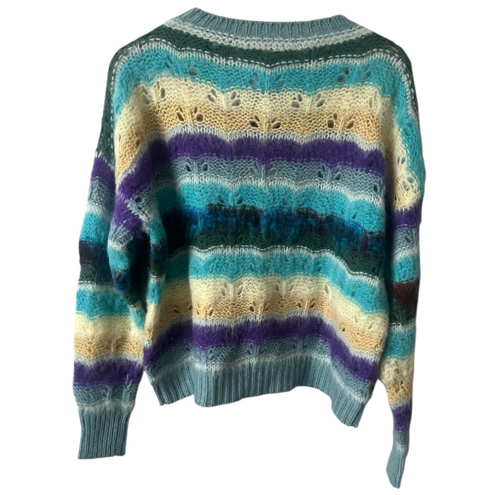 NWT Italy Alpaca Mohair Wool Blend Striped Oversized Crewneck Sweater M FLOOR - Picture 3 of 12